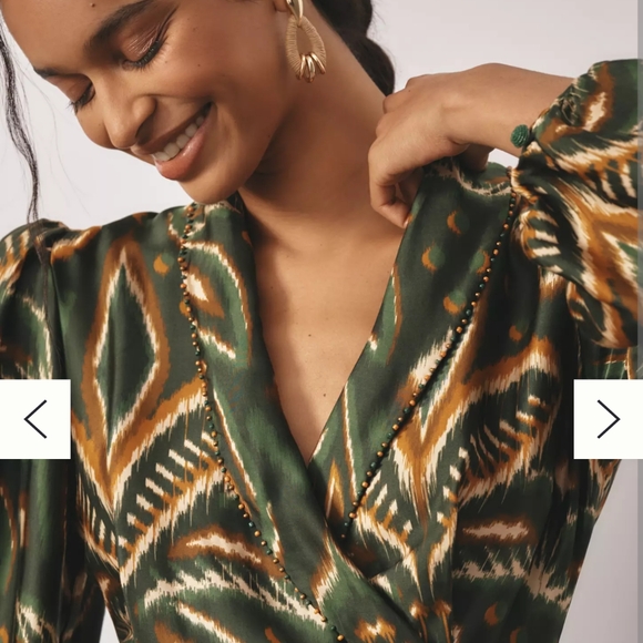 Anthropologie Farm Rio Pineapple Ikat Asymmetric Hem Wrap Dress - Picture 2 of 4